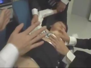 Unconscious Office schoolgirl Fingered Mouth Fucked By Her Colleagues On The Chair In The Office