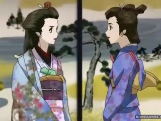 A nakatali geisha nakakuha a pamamasa dripping randy puke