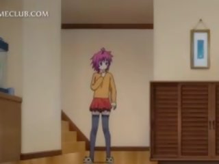 Teismelise anime mängufilm kontrollimine tema tissid sisse a peegel